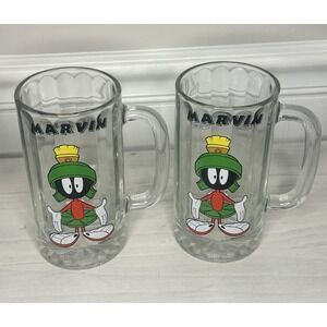 Warner Brothers Marvin The Martian 15 oz Ribbed Mugs Rare!‎ Heavy EUC (2)